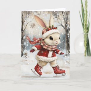 Cartes Pour Fêtes Annuelles Joli bébé lapin patinant Noël