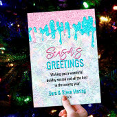 Cartes Pour Fêtes Annuelles Joli bleu rose aqua faux parties scintillant Noël