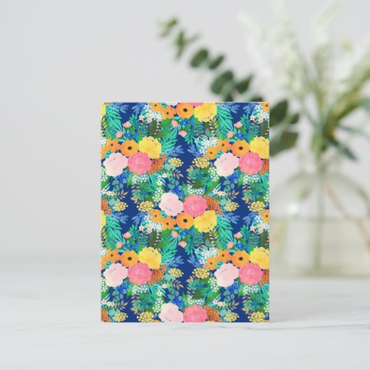 Cartes Pour Fêtes Annuelles Joli bleu rose Fleurs Boho Design (Debout devant)