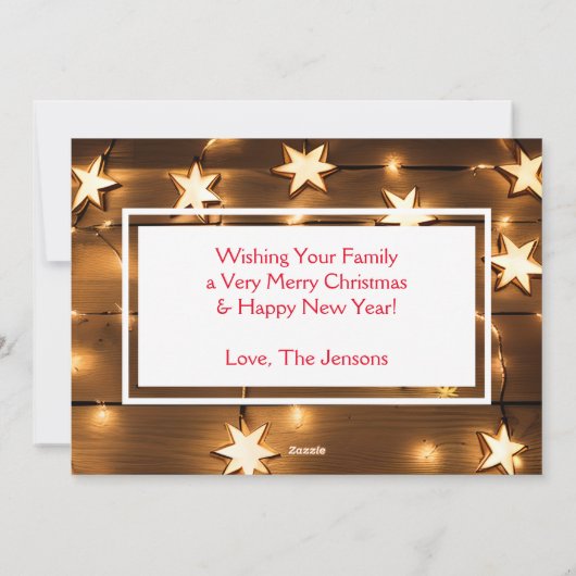 Cartes Pour Fêtes Annuelles Joli Bois Patiné et Étoiles Lumineuses Noël (Dos)