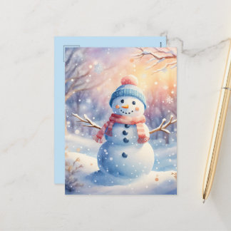 Cartes Pour Fêtes Annuelles Joli bonhomme de neige aquarelle au pays des merve