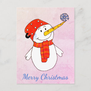 Cartes Pour Fêtes Annuelles Joli bonhomme de neige avec un flocon de neige ros