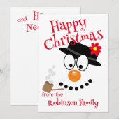 Cartes Pour Fêtes Annuelles Joli Bonhomme de Neige Dessin Animé (Devant / Derrière)