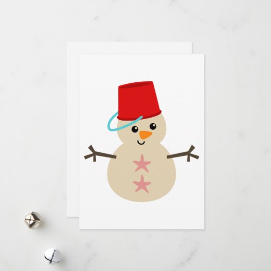 Cartes Pour Fêtes Annuelles Joli bonhomme de neige en sable avec seau pour cha (Devant/Arrière en situation)