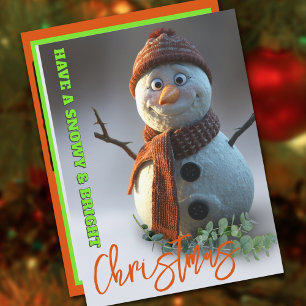 Cartes Pour Fêtes Annuelles Joli bonhomme de neige joyeux et lumineux Noël 