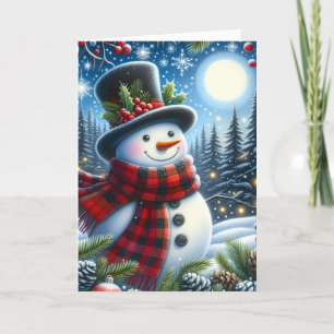Cartes Pour Fêtes Annuelles Joli bonhomme de neige portant une écharpe à carre