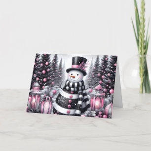 Cartes Pour Fêtes Annuelles Joli bonhomme de neige rose et noir Noël
