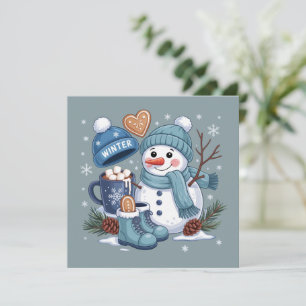 Cartes Pour Fêtes Annuelles Joli Bonhomme de Neige Saison Hivernale Ambiance N
