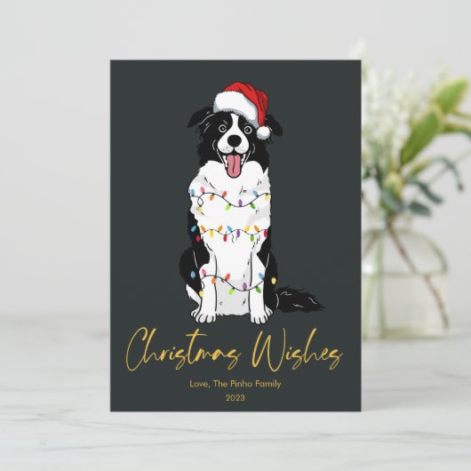 Cartes Pour Fêtes Annuelles Joli Border Collie Arbre de Noël Plat (Debout devant)