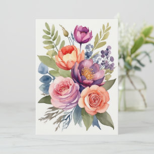 Cartes Pour Fêtes Annuelles Joli bouquet assorti de fleurs à l'aquarelle flora