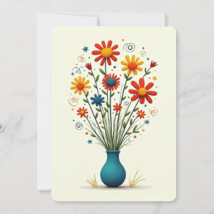Cartes Pour Fêtes Annuelles Joli Bouquet de Fleurs Assorties Vase Fleuris Mign