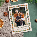 Cartes Pour Fêtes Annuelles Joli cadre d'agrumes peint Photo de Noël<br><div class="desc">Envoyez à votre famille et à vos amis des voeux de vacances élégants et magnifiques avec cette carte photo de Noël élégante. Il présente un cadre d'agrumes peint à la main, contenant des oranges, des feuilles et des sprigs de pin. Le dos contient plus de modèles de texte pour une...</div>