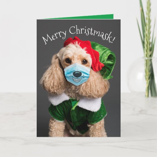 Cartes Pour Fêtes Annuelles Joli caniche avec masque facial - Joyeux Christmas (Devant)