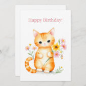 Cartes Pour Fêtes Annuelles Joli Cartoon Chat Kitten Anniversaire (Devant / Derrière)