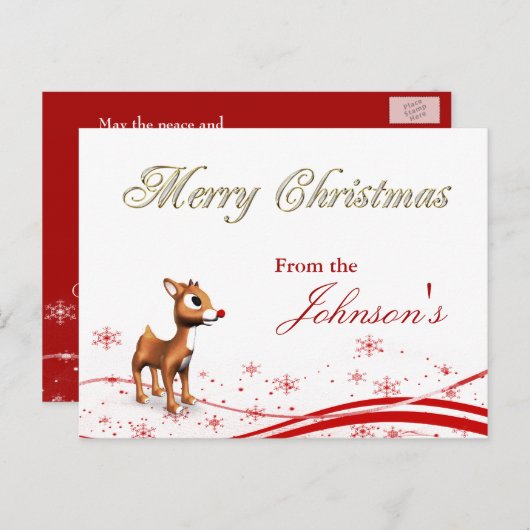 Cartes Pour Fêtes Annuelles Joli Cartoon Reindeer Noël Salutation (Devant / Derrière)