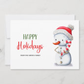 Cartes Pour Fêtes Annuelles Joli Casquette Rouge Sucre de canne Snowman Joyeux (Devant)