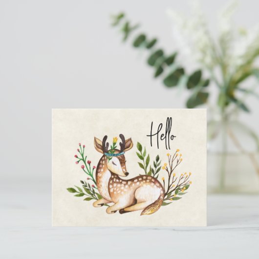 Cartes Pour Fêtes Annuelles Joli Cerf Aquarellé Posé En Bas Boho (Debout devant)