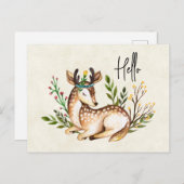 Cartes Pour Fêtes Annuelles Joli Cerf Aquarellé Posé En Bas Boho (Devant / Derrière)