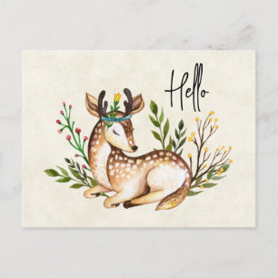 Cartes Pour Fêtes Annuelles Joli Cerf Aquarellé Posé En Bas Boho