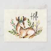 Cartes Pour Fêtes Annuelles Joli Cerf Aquarellé Posé En Bas Boho (Devant)