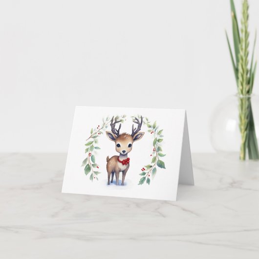 Cartes Pour Fêtes Annuelles Joli cerf de Noël avec couronne des fêtes BLANK (Devant)