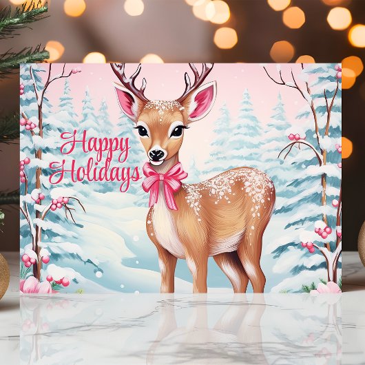 Cartes Pour Fêtes Annuelles Joli cerf de Noël en Wonderland hivernal