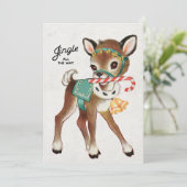 Cartes Pour Fêtes Annuelles Joli Cerf de Noël rétro avec canne à canne (Debout devant)