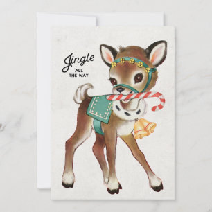 Cartes Pour Fêtes Annuelles Joli Cerf de Noël rétro avec canne à canne