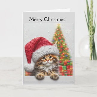 Cartes Pour Fêtes Annuelles Joli Chat avec Chapeau de Père Noël Noël