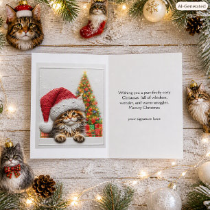Cartes Pour Fêtes Annuelles Joli Chat avec Chapeau de Père Noël Noël