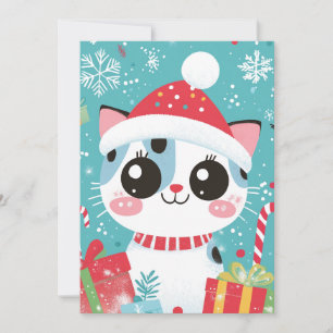 Cartes Pour Fêtes Annuelles Joli Chat de Noël Cadeaux Canne à Sucre Texte Pers