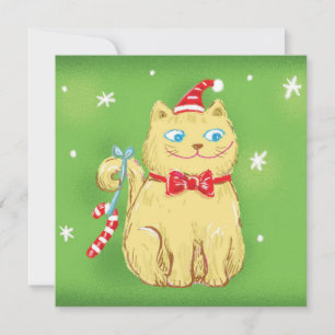 Cartes Pour Fêtes Annuelles Joli Chat de Noël de Dessin Animé avec Chapeau de