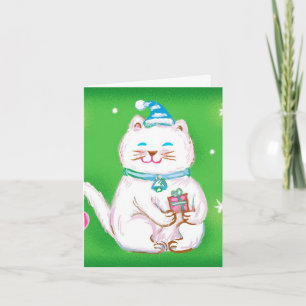 Cartes Pour Fêtes Annuelles Joli chat de Noël de dessin animé portant un chape