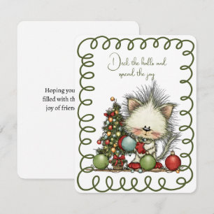 Cartes Pour Fêtes Annuelles Joli Chat Décorant l'Arbre de Noël