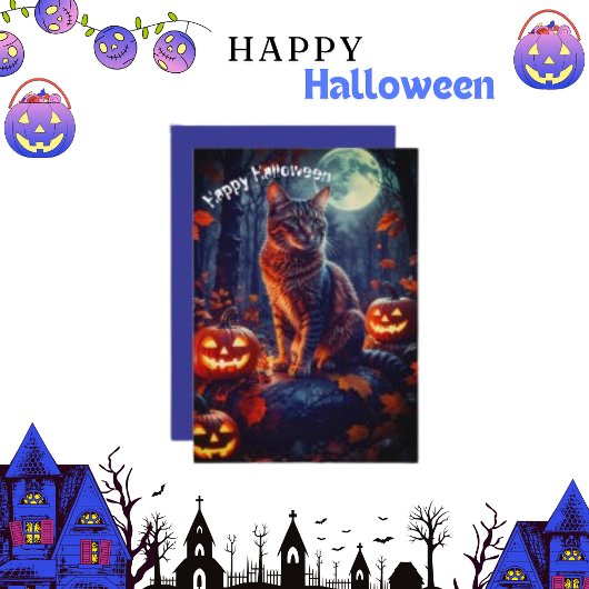 Cartes Pour Fêtes Annuelles Joli chat drôle d'Halloween Citrouille 