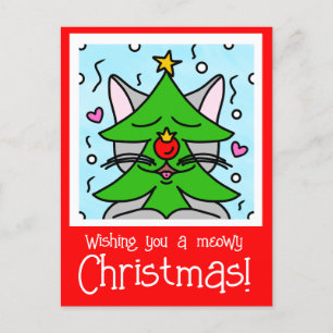 Cartes Pour Fêtes Annuelles Joli chat Face Arbre de Noël