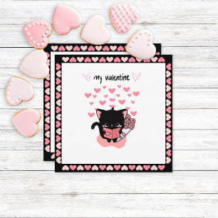 Cartes Pour Fêtes Annuelles Joli Chat Kawaii Mon Valentin Classe Blanc Plat