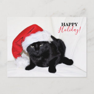 Cartes Pour Fêtes Annuelles Joli chat noir avec chapeau de Père Noël