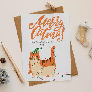Cartes Pour Fêtes Annuelles Joli Chat Orange Amoureux des Animaux Noël Plat