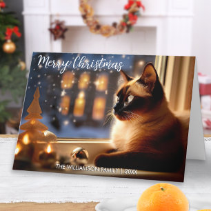 Cartes Pour Fêtes Annuelles Joli chat siamois près de la fenêtre Noël festif