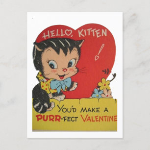Cartes Pour Fêtes Annuelles Joli chat valentin rétro vintage
