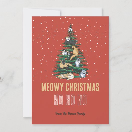Cartes Pour Fêtes Annuelles Joli Chat Xmas Arbre Neige hiver Meowo Noël (Devant)
