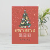 Cartes Pour Fêtes Annuelles Joli Chat Xmas Arbre Neige hiver Meowo Noël (Debout devant)