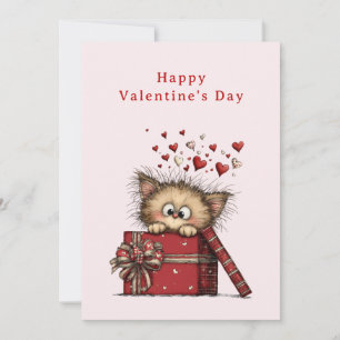 Cartes Pour Fêtes Annuelles Joli Chaton de Dessin Animé avec des Cœurs pour la