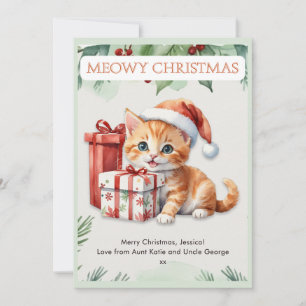 Cartes Pour Fêtes Annuelles Joli chaton roux à l'aquarelle pour Noël personnal