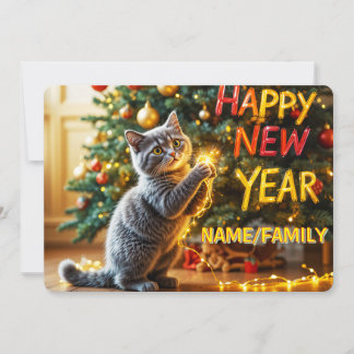 Cartes Pour Fêtes Annuelles Joli Chatons Jouant Avec Des Lumières Féeriques