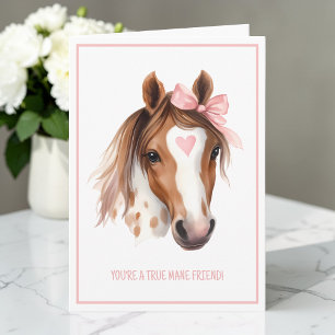 Cartes Pour Fêtes Annuelles Joli cheval à l'aquarelle rose plié pour la Saint-