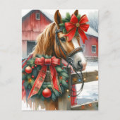 Cartes Pour Fêtes Annuelles Joli Cheval Brown dans Red Bow Noël (Devant)