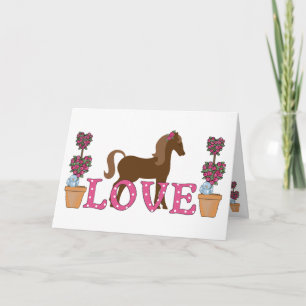 Cartes Pour Fêtes Annuelles Joli Cheval Brown, Fleurs Aiment Saint Valentin