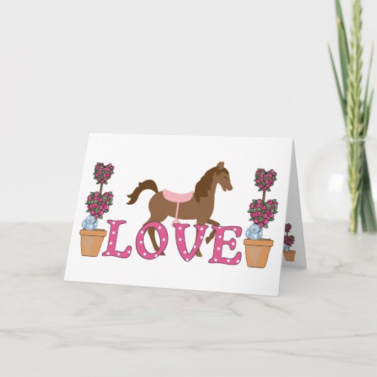 Cartes Pour Fêtes Annuelles Joli Cheval Brown, Fleurs Aiment Saint Valentin (Devant)